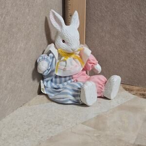 Vintage Sitting Easter Rabbit Bunny Dressed Soft Body Posable